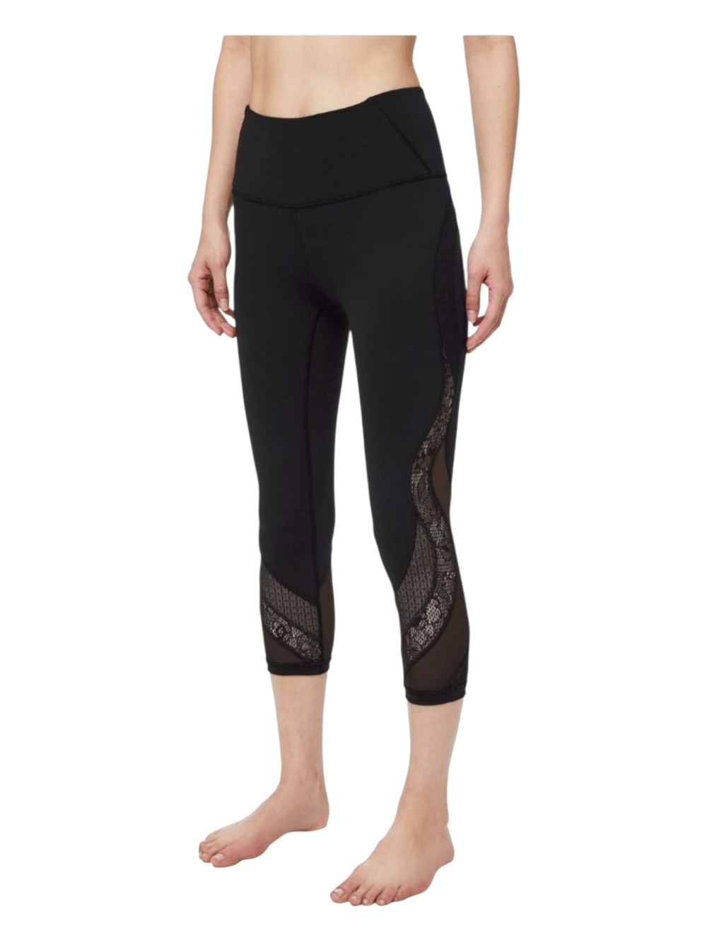 Lululemon Womens Black Lace Wunder Under 21" Crop Leggings Size 4 W6AUKS